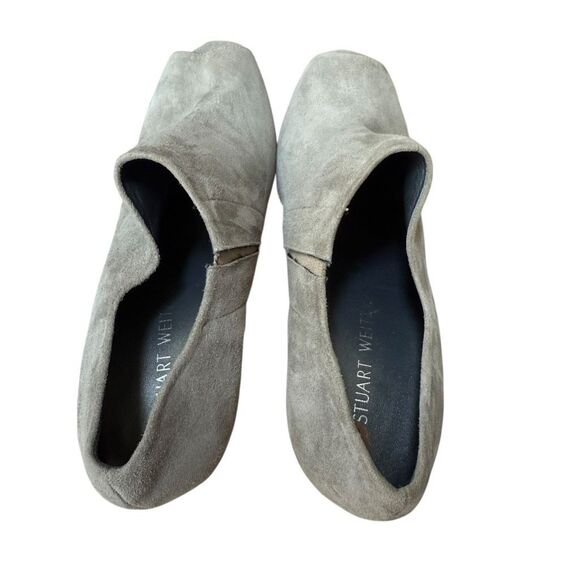 Stuart Weitzman grey suede peep-toe platform booties chunky block heel size 10 - Picture 5 of 9
